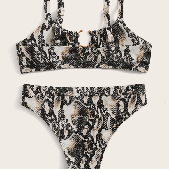 Snakeskin cut out Print High Waisted Beach Bikini Swimsuit - Picture 3 of 3